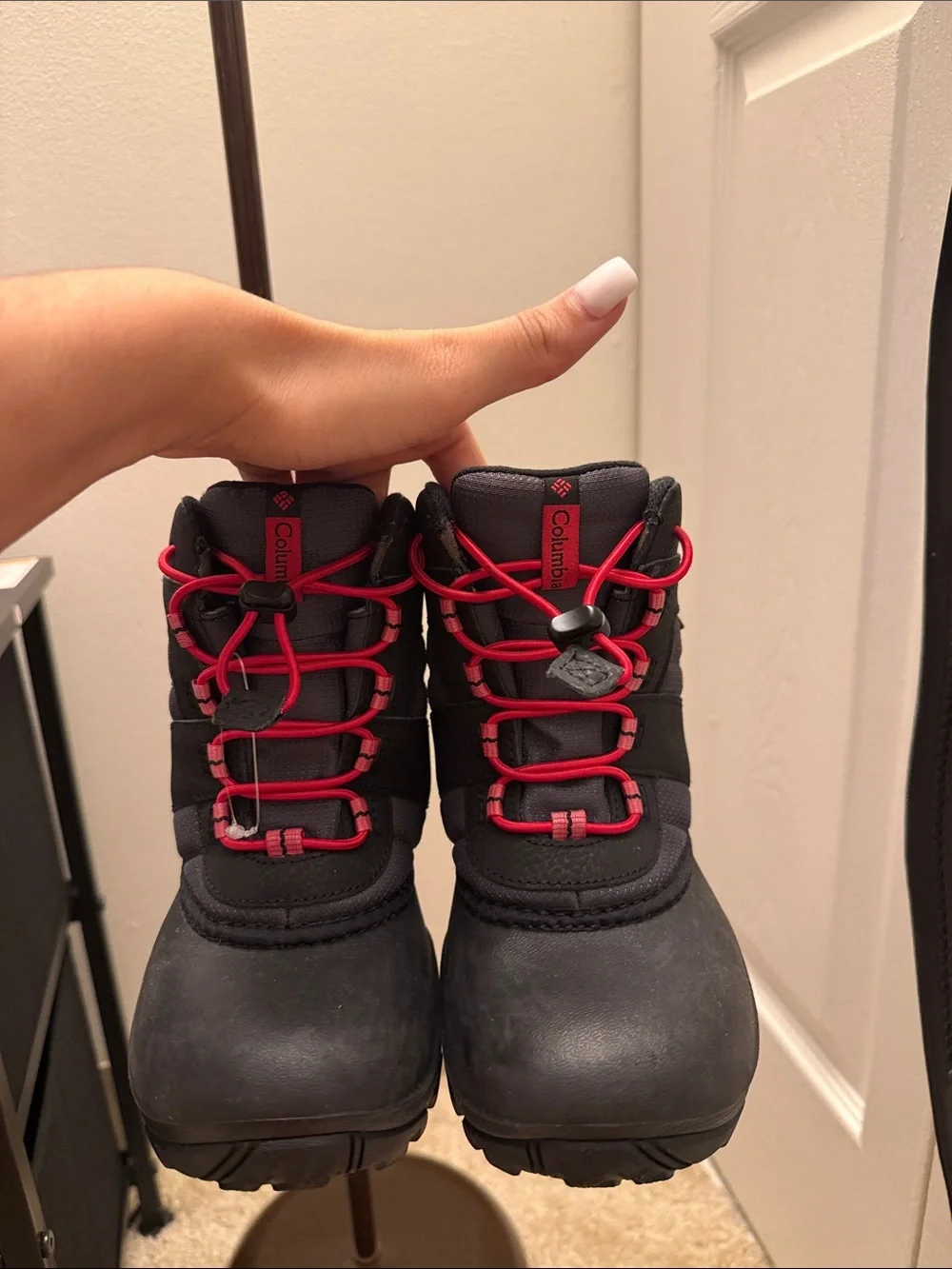 Columbia Kids Black Boots with Red Laces